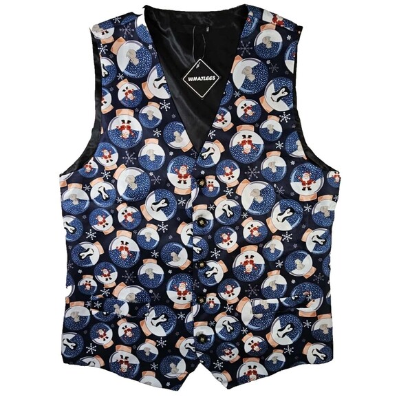 Whatlee’s Men’s XXL Ugly Christmas Vest Snowglobes Santa Penguins Bears NWT - Picture 1 of 6